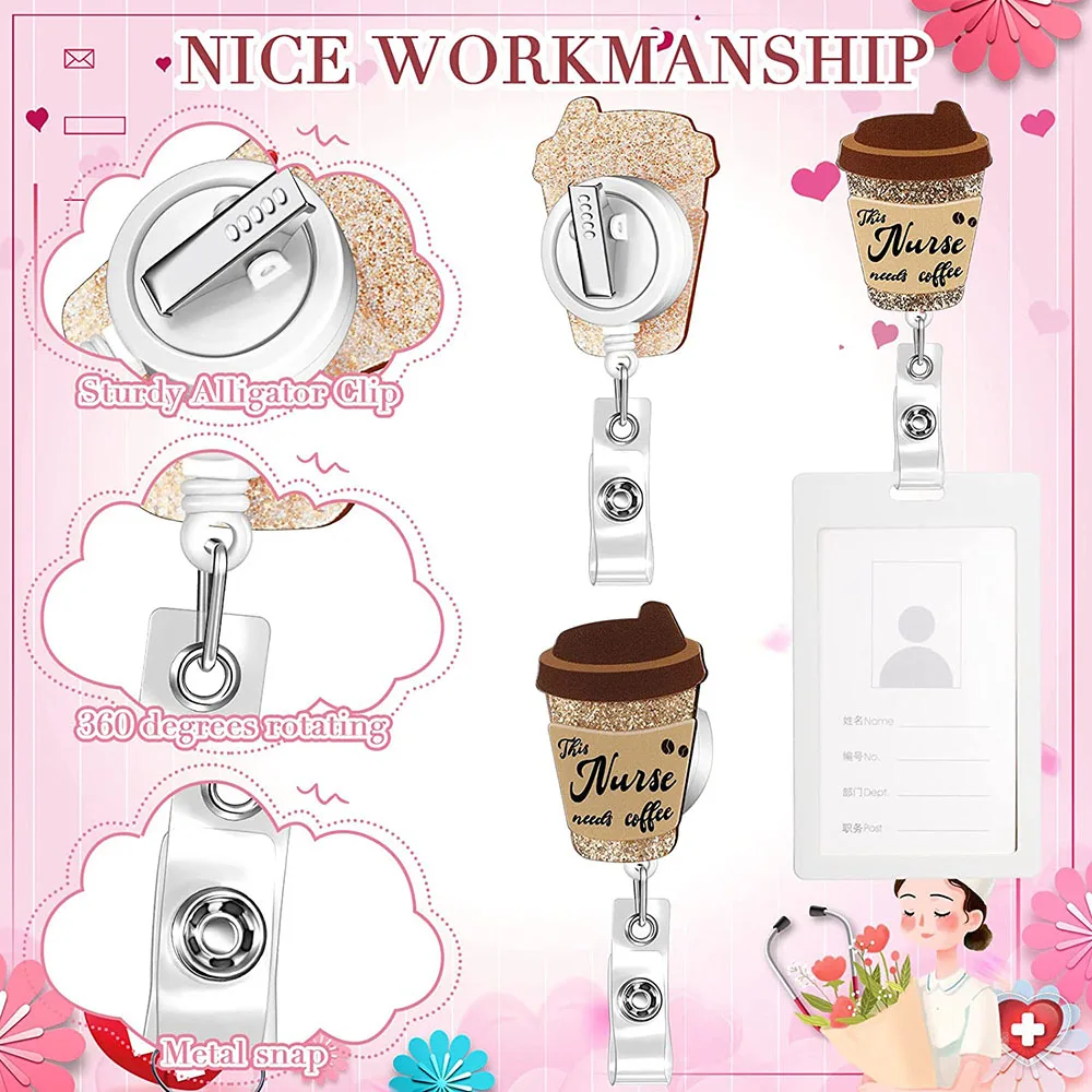 Retractable Nurse Badge Holder with Alligator Clip ID Name Card Badge Clip for Office Student Doctor Nurse