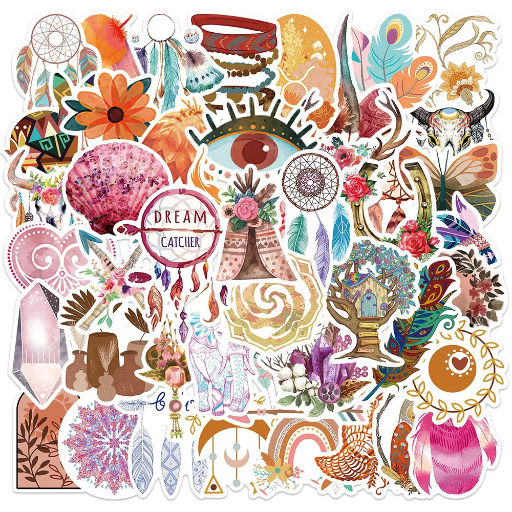103050pcs vintage cute bohemia art graffiti stickers cartoon aesthetic decals diy scrapbook laptop phone sticker for girl kids free global shipping