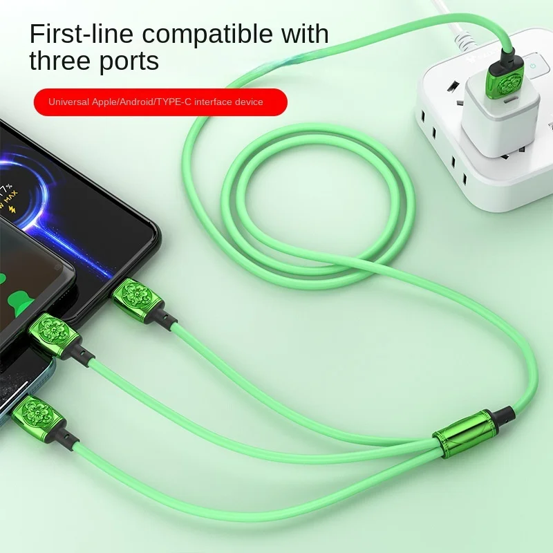 

One drive three carved macarone data line is suitable for Huawei Apple charging line three in one 3.5A fast charging