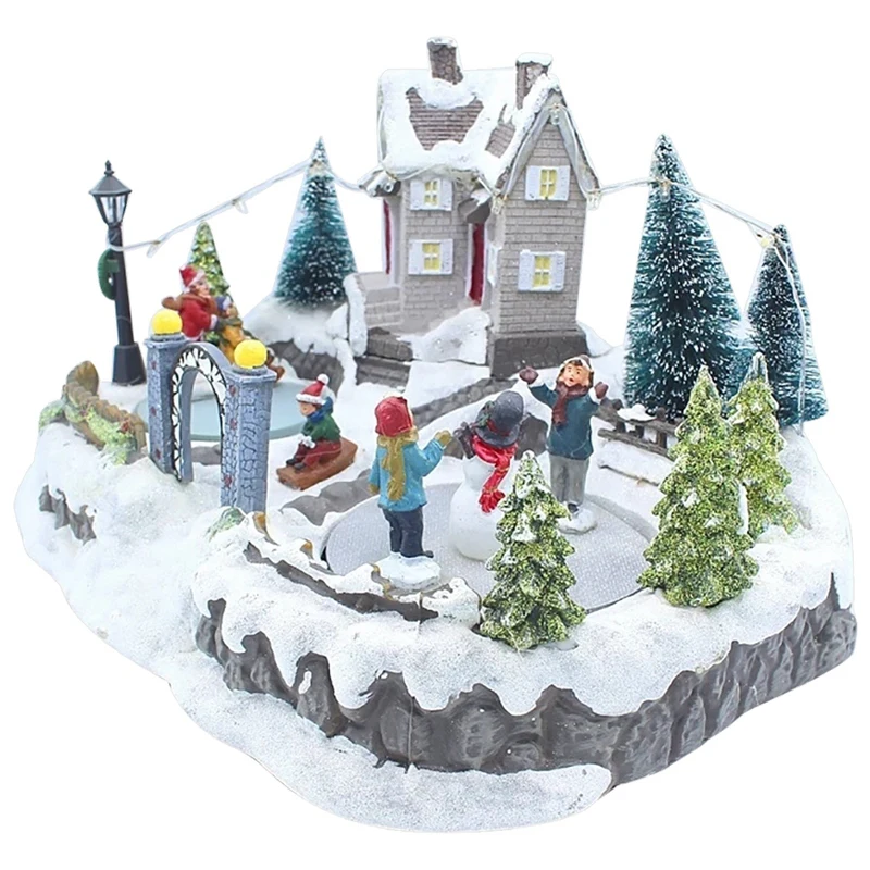 

Christmas Snow House Village LED Light Luminescent Decorations with Music Holiday Christmas Tree Festival House