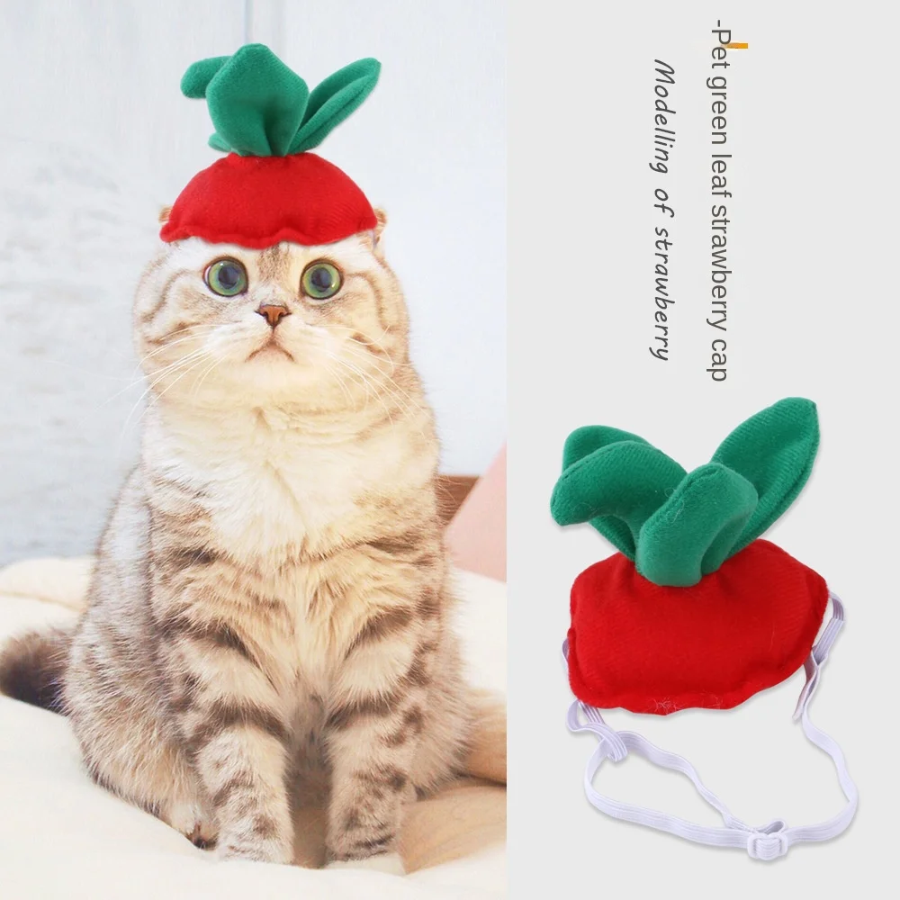 

Cute Pet Hat with Leafy Strawberries Fruit Party Costume , Animal-Safe Materials and Adjustable Cat Dog Halloween Costume