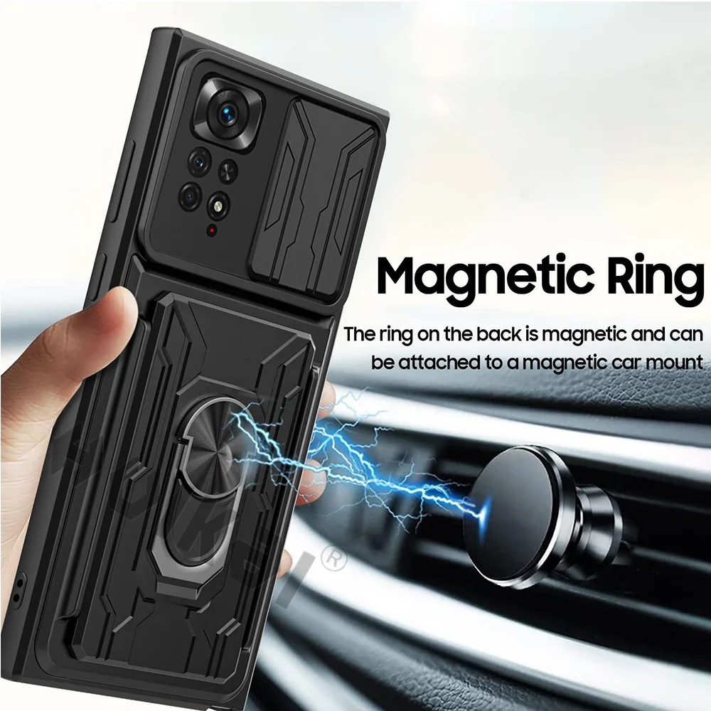detachable card holder phone case for xiaomi 11t pro redmi note 11 10 poco x4 x3 pro max slide stand kickstand ring camera cover free global shipping