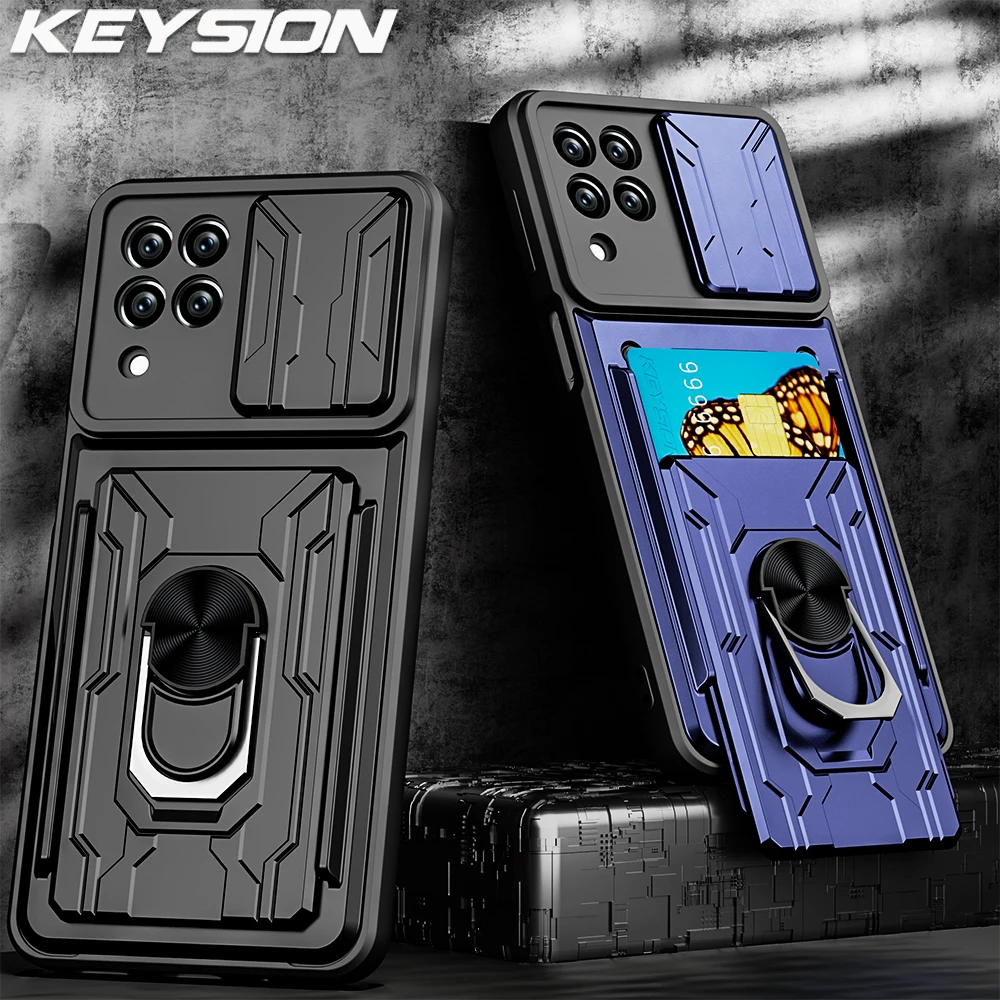

KEYSION Shockproof Case for Samsung M53 M33 5G M62 M32 M12 Card Bag Camera Protection Ring Phone Cover for Galaxy A12 A22 A42 5G