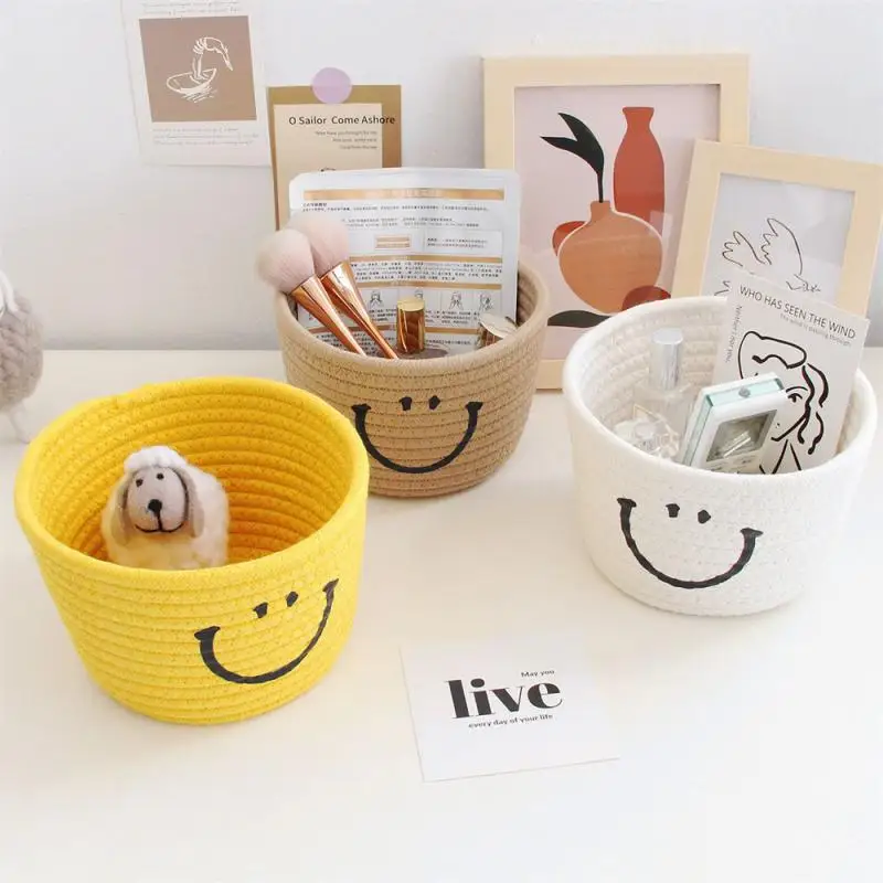 

Корзина для хранения 150 г с принтом улыбки, многофункциональная прочная корзина для хранения домашних гаджетов, Настольная коробка для хранения желтого цвета