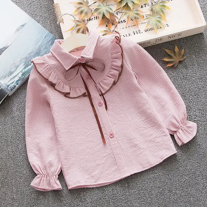 Spring Summer 2022 Cotton Blouse for Big Girls Striped Clothes Children Long Sleeve School Girl Shirt Kids Tops 2-8 Years