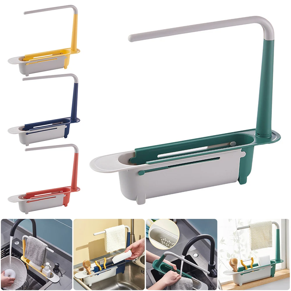 

Telescopic Sink Drain Rack Soap Sponge Holder Organizer Sink Shelf Hanger Expandable Storage Basket Kitchen Tool