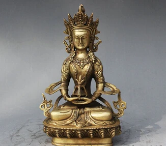 

8inch China Tibet Buddhism Bronze Seat Lotus Amitayus Longevity God Goddess Statue Sculpture statues unicornio garden decorati