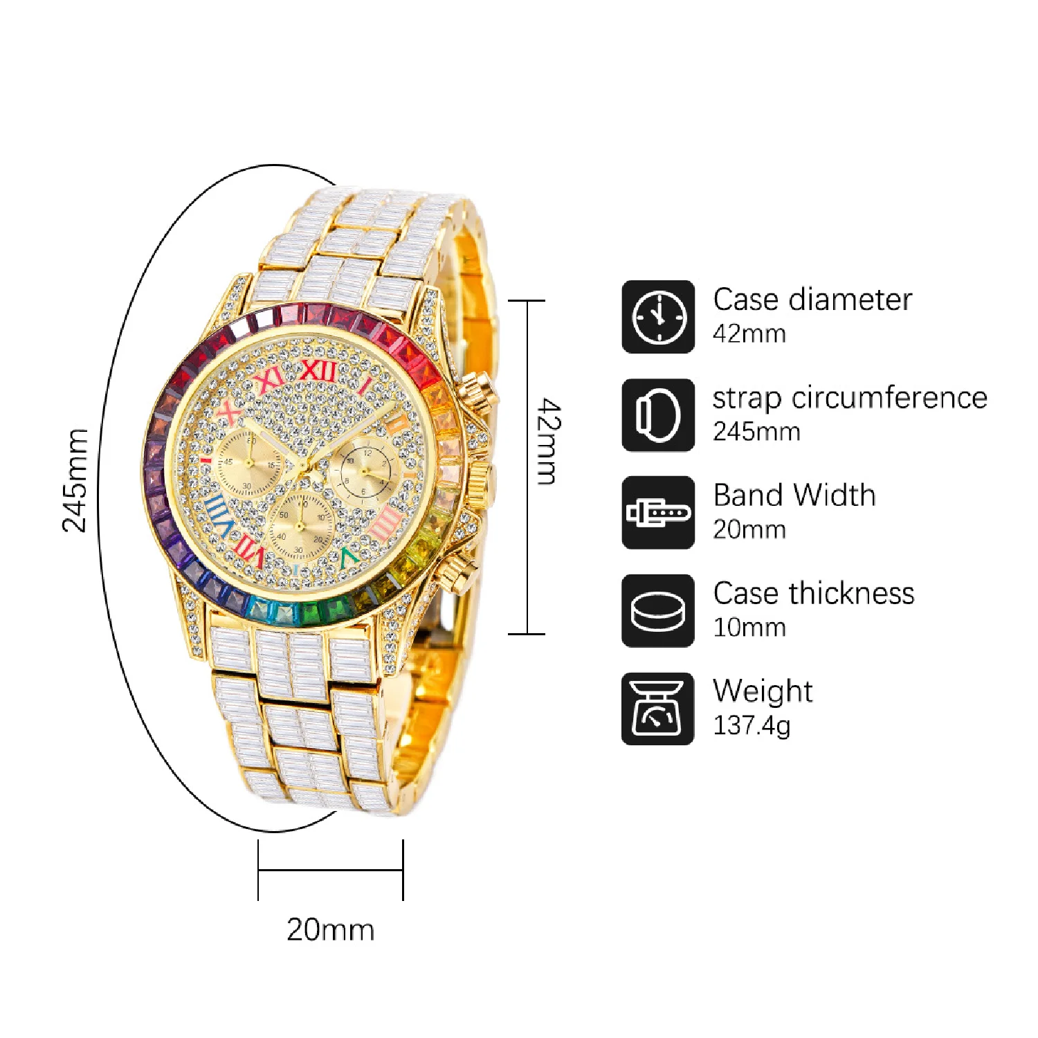 Fashion Brand Hot 18K Gold New Watch For Mens Iced Out Waterproof Wrist Watches Rainbow Moissanite Clocks Male Reloj Hombre enlarge