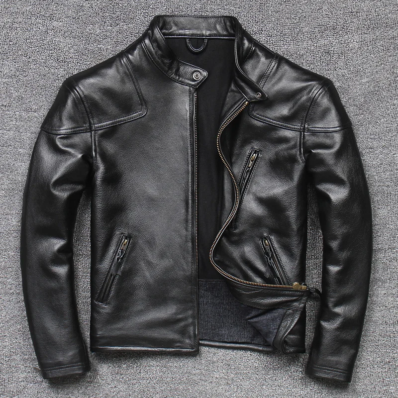

Men Jacket Genuine 2023 Leather New Cowhide Black Jackets for Men Casual Slim Coats Motorcycle Leather Jacket Chaquetas Lq479
