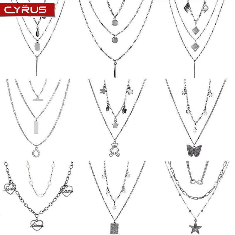 

Punk Love Pendants Jewelry for Women Simple Multilayer Metal Bear Butterfly Heart Name Necklace Chain Fashion Grunge Accessories