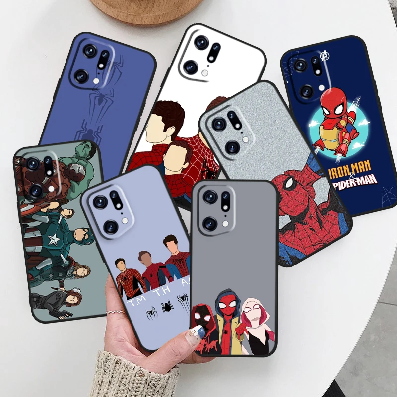 

cute spiderman avengers For OPPO Find X5 X3 X2 Neo Reno 7 6 5 Lite Pro 4Z 4G 5G Silicone Soft TPU Black Phone Case Cover