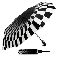 3d automatic umbrella male women free shipping grid black vortex illusion folding eight strands rain and sunny uv umbrella funny