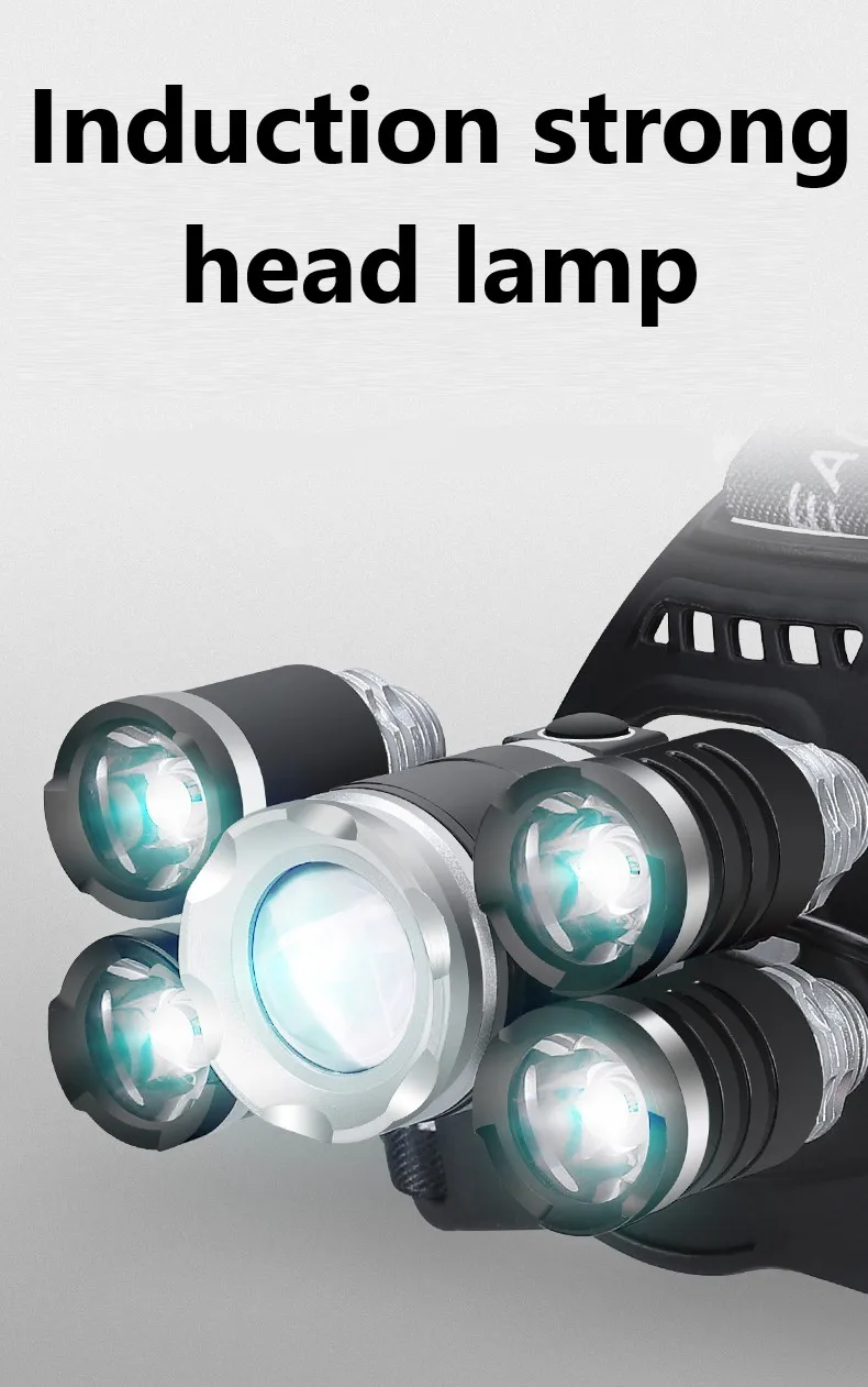 

New LED induction searchlight outdoor power strong bald head lamp night fishing headlight