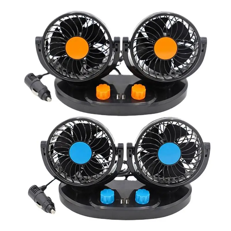 

12V/24V Usb Car Fan Electric 2 Speeds Dual Head Fans Adjustable Auto Cooler Air Fan Car Accessories Dashboard Cooling Fan