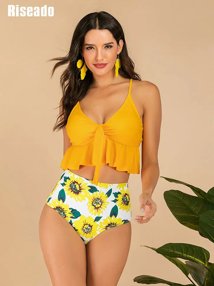 

Ruffle Women Swimsuit Sexy Knot Front Bikini Set New Ruched Bathing Suit For Woman
