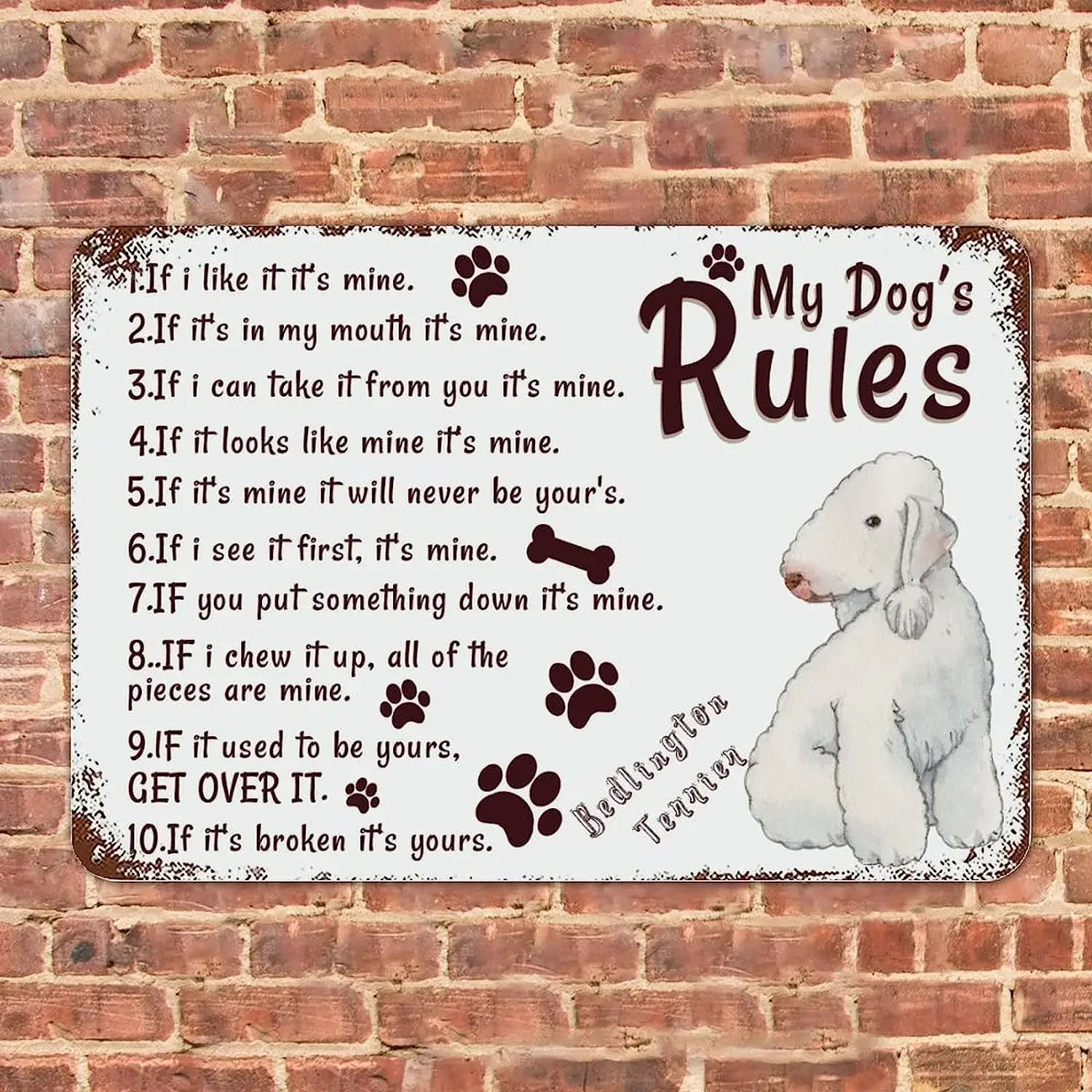 Классический стиль Бедлингтон-терьер металлический знак ретро правила собак