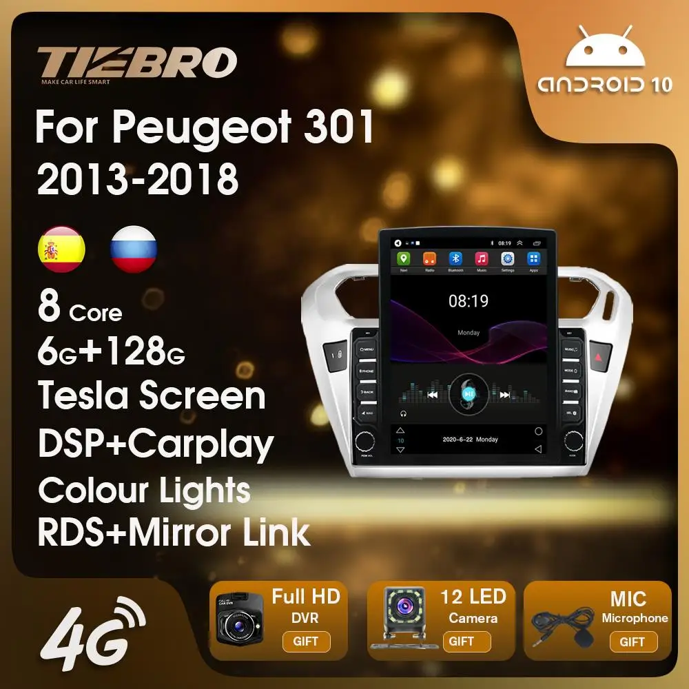 

Автомобильный радиоприемник с экраном Tesla на Android 10 для Peugeot 301, Citroen Elysee 2014-2018, GPS-навигатор, стерео, мультимедийный видеоплеер Carplay