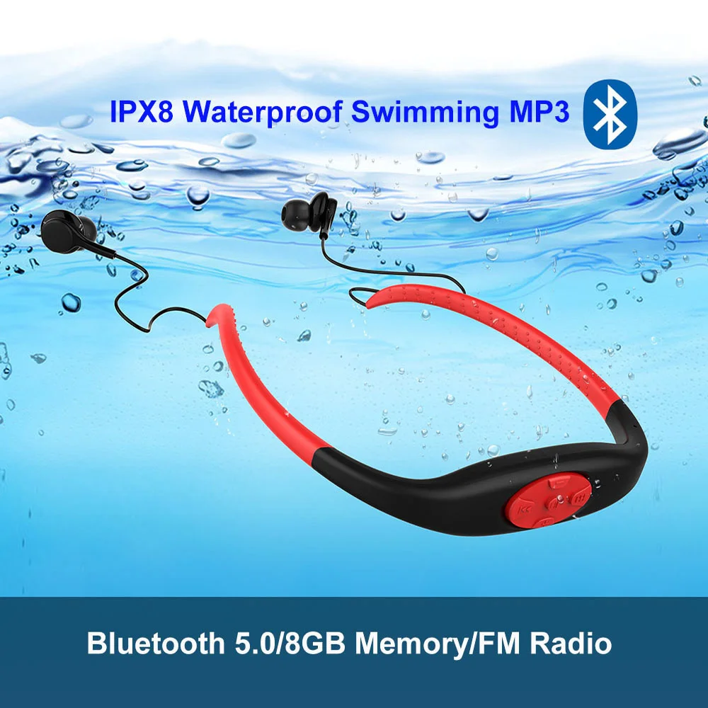 

Wireless Bluetooth Headset Waterproof MP3 Player FM Radio 8 Gb IPX8 Swimming Wearing Headphones Music Player Movement Recommend