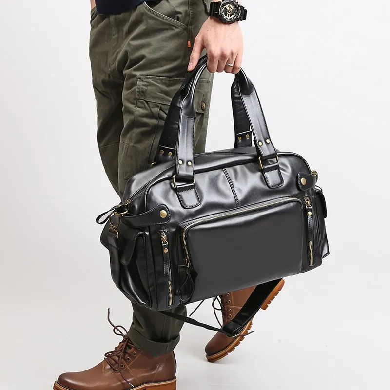 Travel Bags For Men Leather Vintage PU Leather Male Gym Bags Tote Duffle Large Capacity sport Crossbody Shoulder Bag Casual 