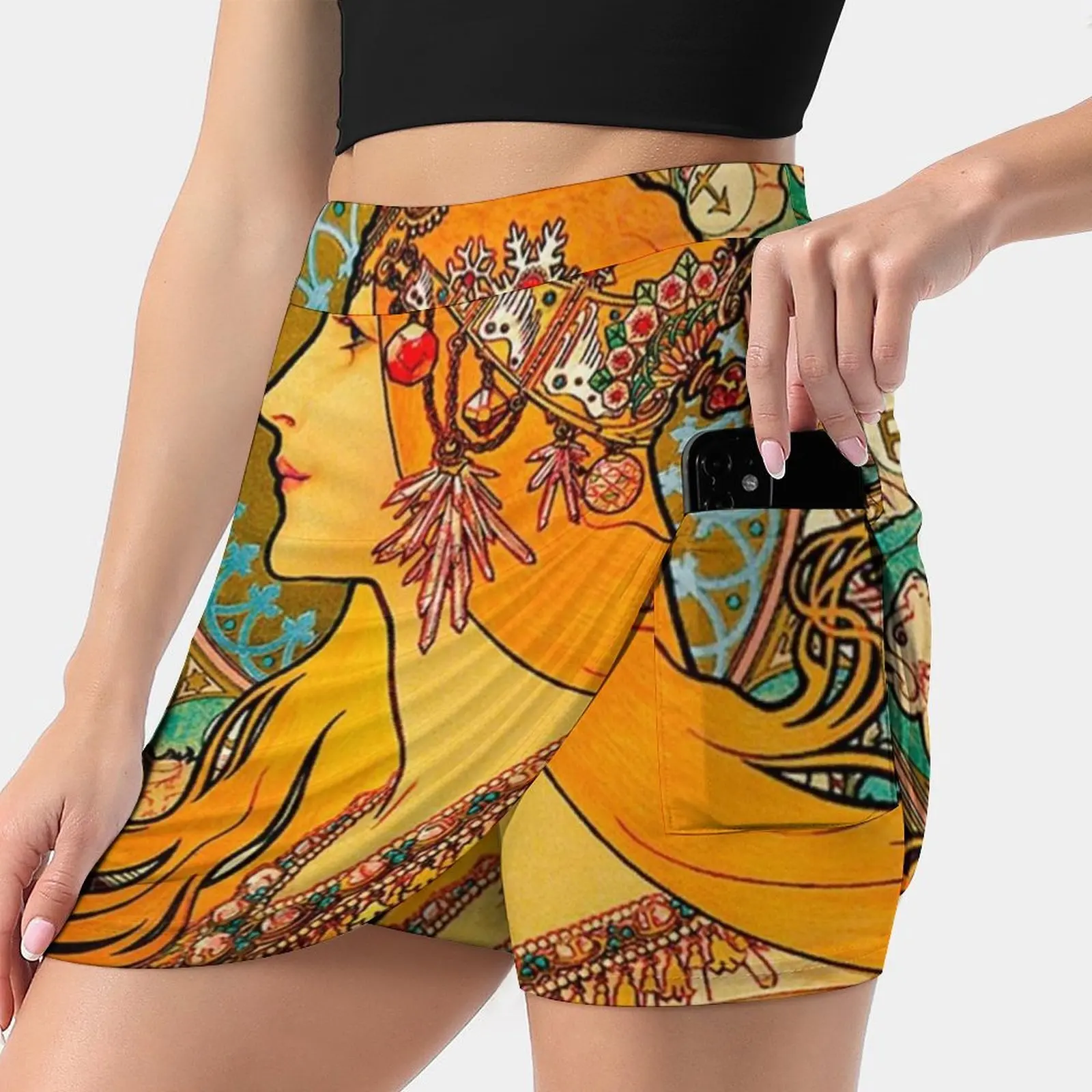 

Hd Zodiac , ( 1896 )-Alphonse Mucha Women's skirt With Hide Pocket Tennis Skirt Golf Skirts Badminton Skirts Running skirts