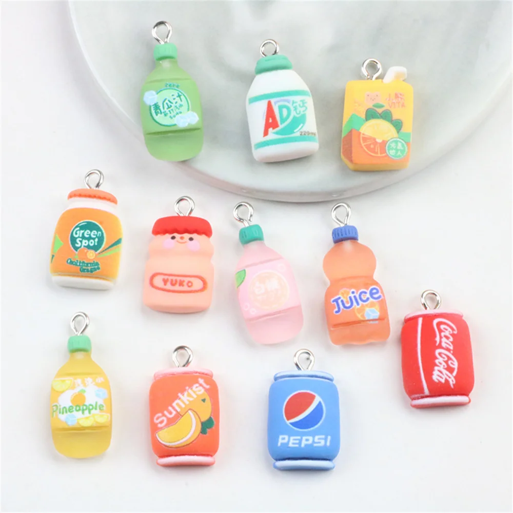 10 шт. милые бутылки для напитков подвески из смолы с плоской задней стороной кабошон мини-Подвеска Модные ювелирные изделия аксессуары серьги браслет DIY материалы