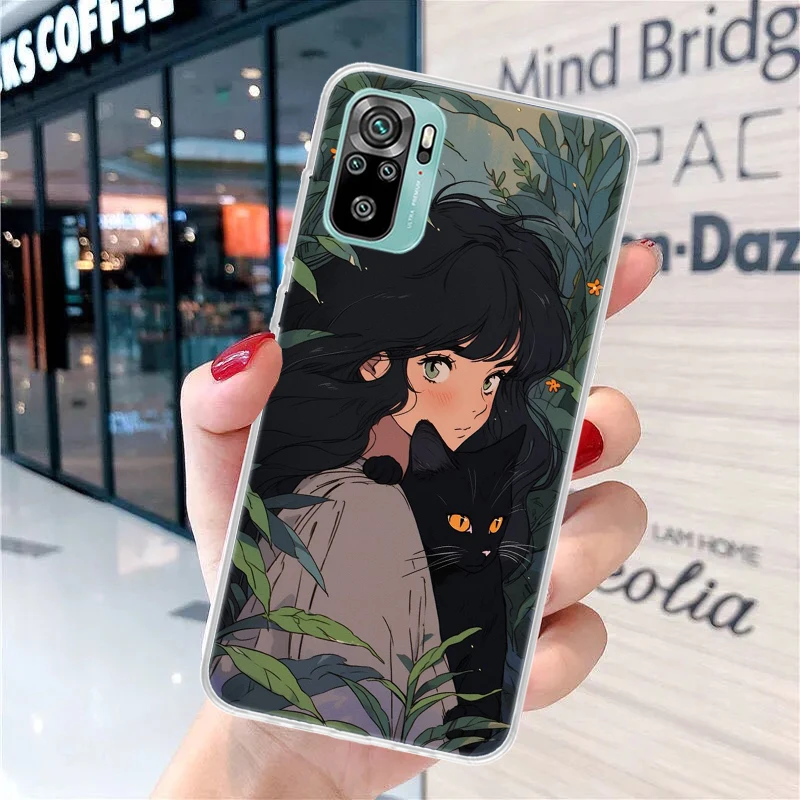 Милый мягкий чехол для телефона в стиле аниме Ins с кошкой девочек Xiaomi Redmi 12 12C 9 9A 9C 9T