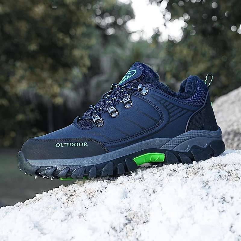 Men's Snow Boots Leather Trekking Hiking Shoes Wear-resistant Hunting Tourism Mountain Shoes Durable Outdoor Sport Sneakers Men