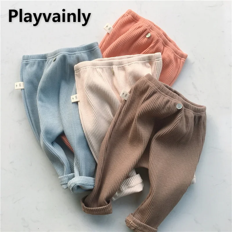 

Новинка 2021, Осенние однотонные тонкие плотные леггинсы в Корейском стиле для маленьких мальчиков и девочек, хлопковые брюки, детская одежда...