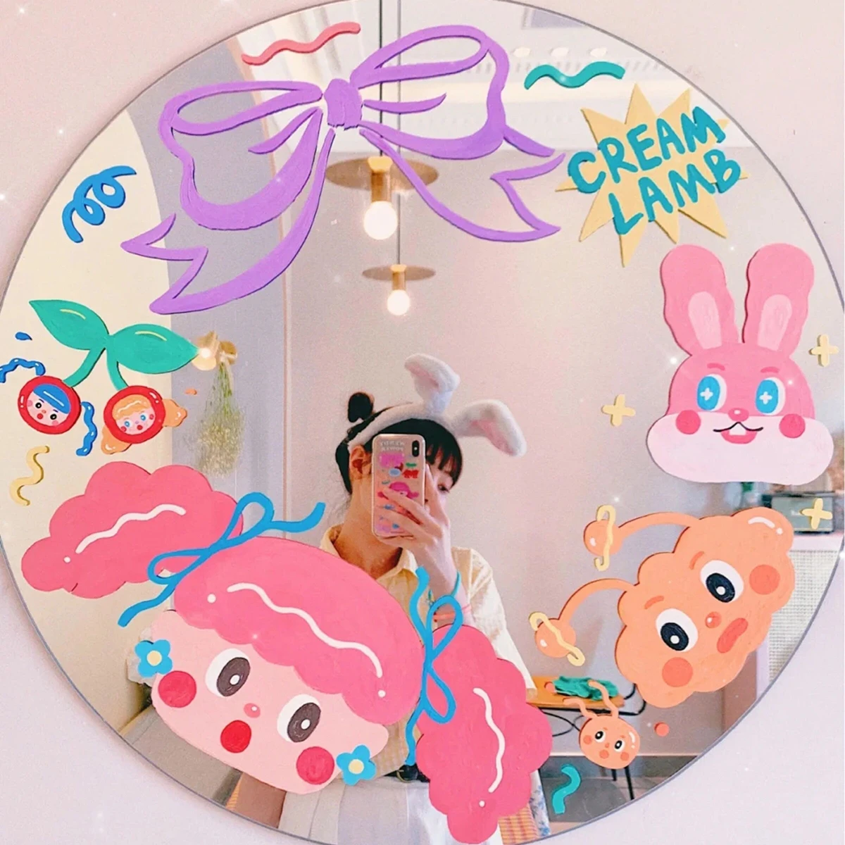 

Cute Cartoon Ins glass window hand account sticker Cosmetic mirror Full body mirror stickerwaterproof sticker cute wind set mate