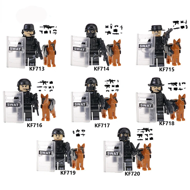 

City Military Police Building Blocks Mini Dolls Puzzle Man Special Force Army Weapons SWAT Accessories Dog Mini Bricks Toys