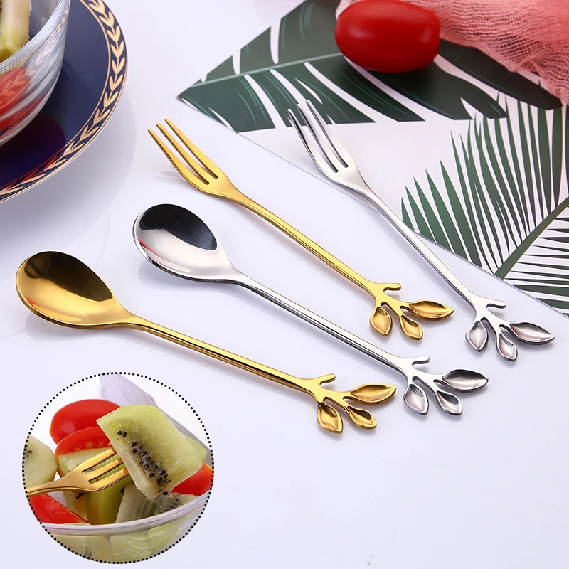 

Stainless Steel Spoon Branch Leaves Spoon Fork Coffee Spoon Creative Christmas Gifts Kitchen Accessories Tableware Decoration