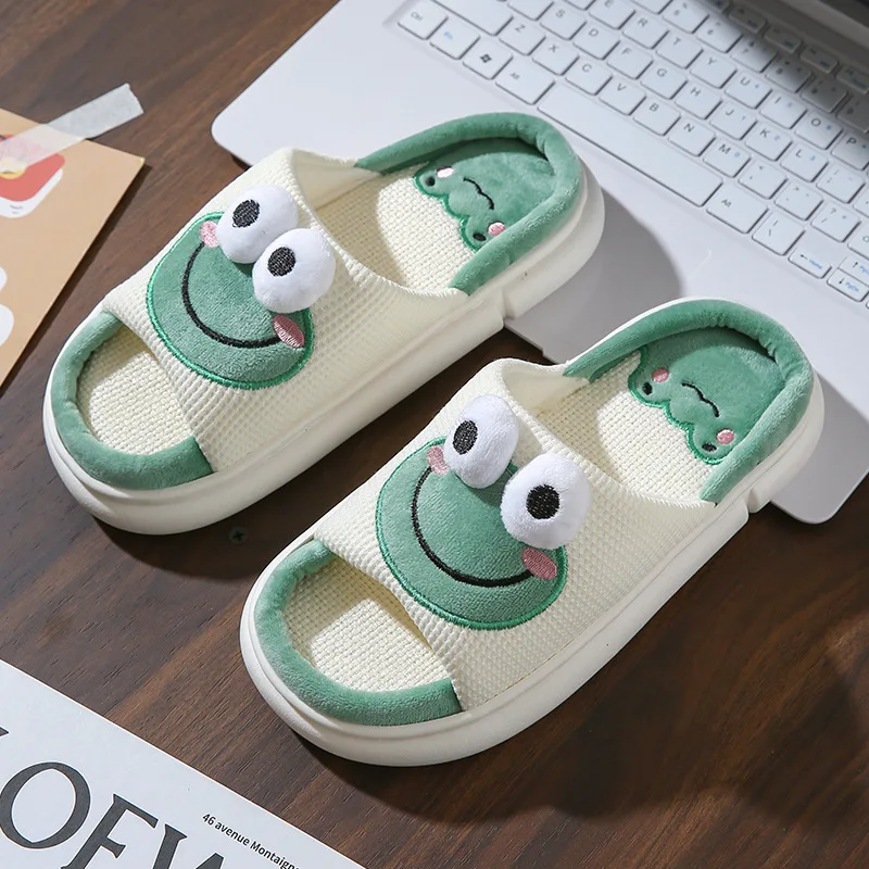 Frog Slippers for Women Spring Summer Cozy Flip Flops Platform Cloud Kawaii Cartoon Frog Woman Sandals Frog House Slipper