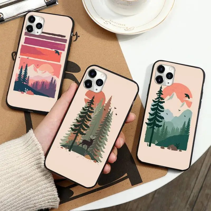 

Mountain Tree Sunset art Phone Case For iphone 12 11 13 7 8 6 s plus x xs xr pro max mini