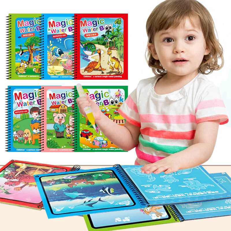 

Волшебная книга для рисования водой для детей, детские игры, игрушки Монтессори, раскраски для малышей, развивающие игрушки для малышей 1 2 3 года