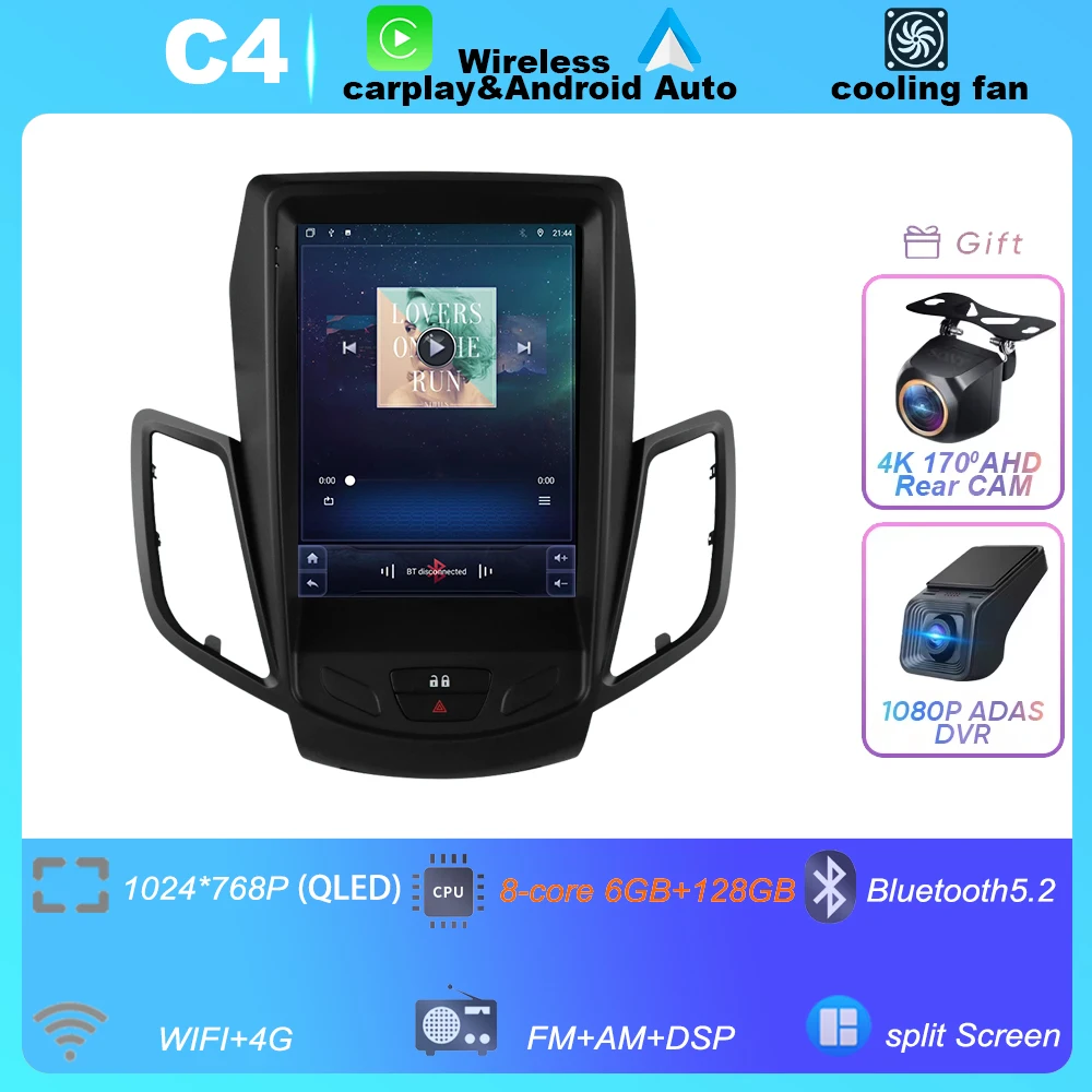 

Android 15 для 9.7 Ford Fiesta MK 7 2009-2017 беспроводной Carplay автомобильный радиоприемник мультимедиа 8-ядерный QLED экран навигации GPS 4G стерео