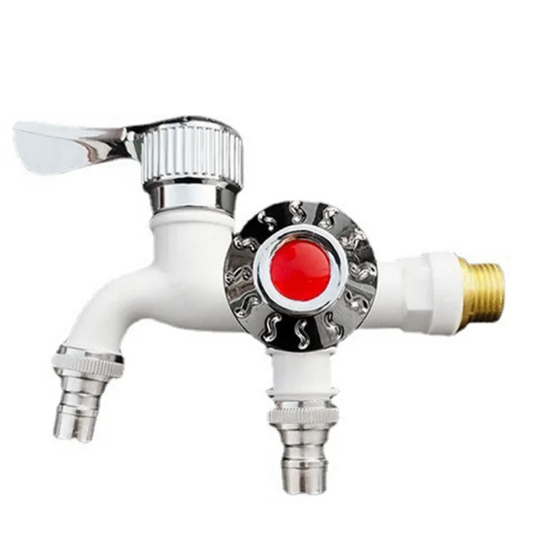 

1/2Inch Universal Interface Faucet Double Outlet Dual Control Water Tap Home Bathroom Hose Irrigation Connector White