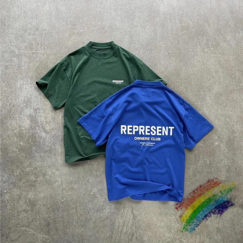

Oversized Represent Owner Club T Shirt Men Women 1:1 High Quality Vintage Blue Green Represent Tee Tops