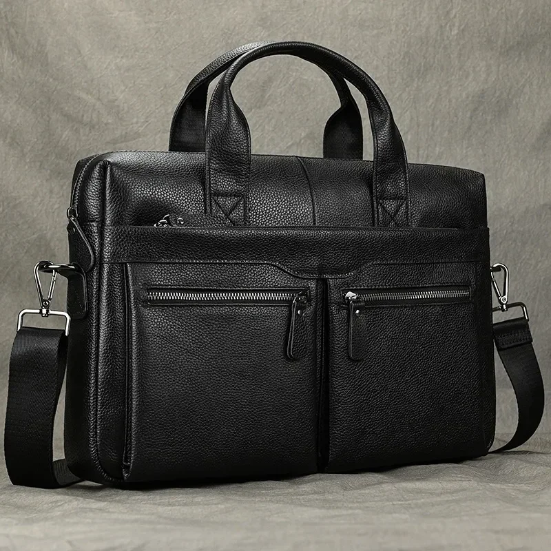 

Handbag Handbag Bag Fit Laptop Office Man PC 15" Leather Real Business Male Briefcase Crossbody Leather Men's Luufan