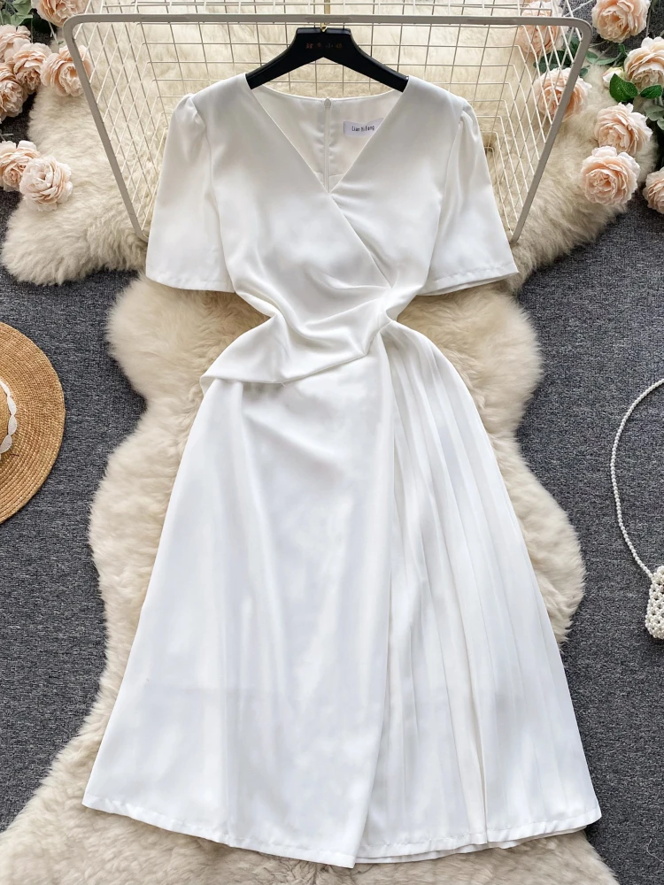 

Женское винтажное короткое платье Aibeautyer, однотонное Тонкое Платье трапециевидного силуэта с V-образным вырезом, шифоновый пуловер до середины икры, на весну-лето