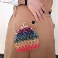 color transparent beads handmade beaded pearl bag popular net red clip bag female colorful hollow bag wedding decoration bag