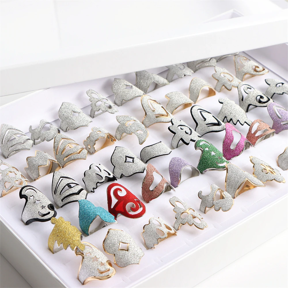 

20Pcs/Lot Fashion Colorful Hollow Frosted Rings Adjustable Open Mix Style Geometric Jewelry For Women Men Party Gifts