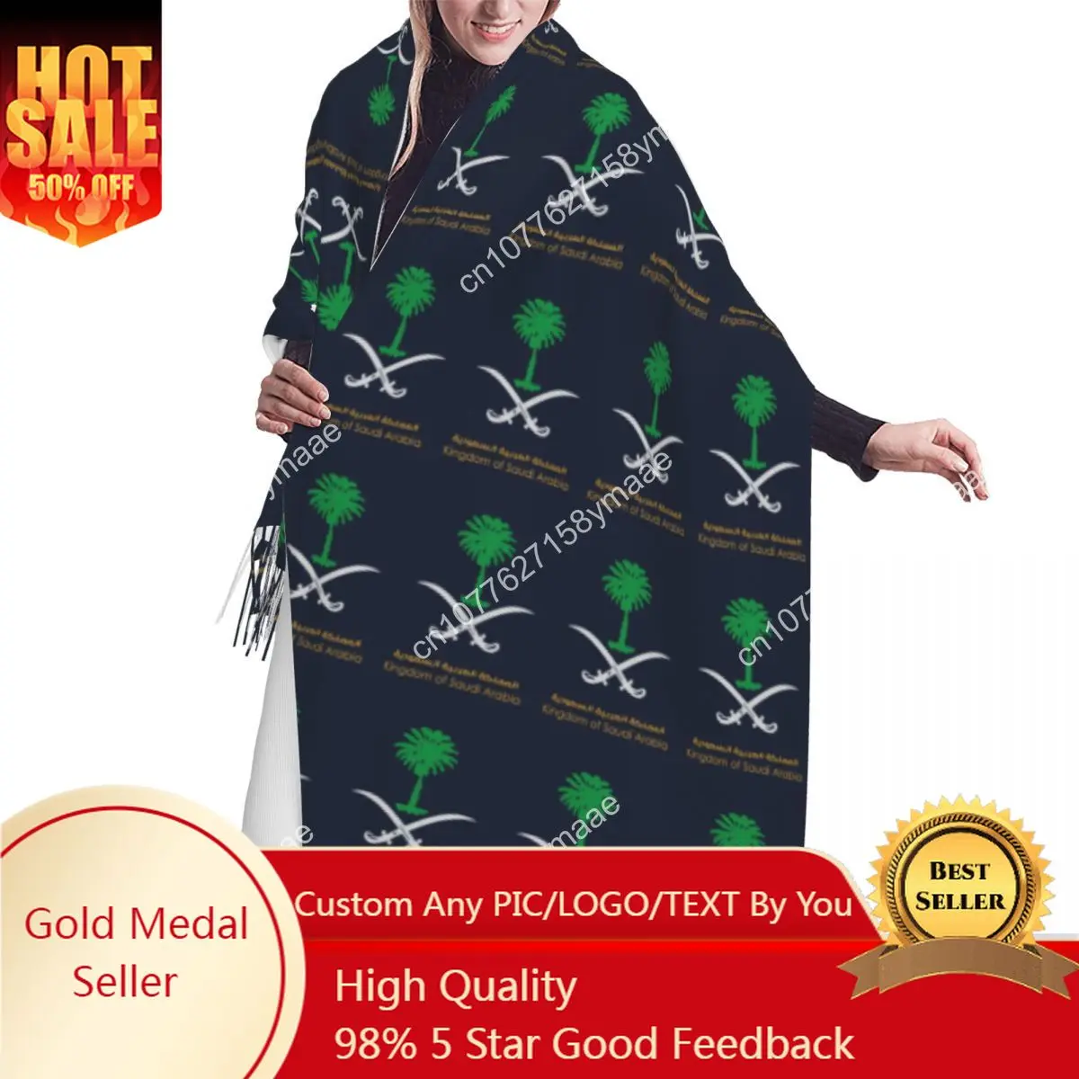 

Custom Saudi Arabia Kingdom Of Saudi Arabia Tassel Scarf Women Winter Warm Shawl Wrap Ladies Luxury Versatile Scarves