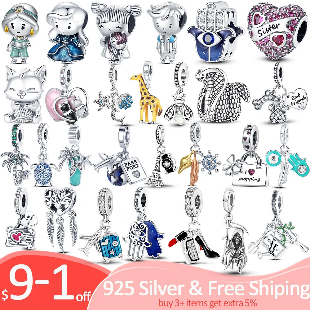 

100% Genuine 925 Sterling Silver Boy & Girl Travel Charm Beads fit Original Pandora Bracelet Fine Silver DIY Jewelry Gift