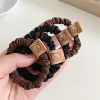 4piecesset hair ties cute bear hair band leather band hair accessory leather fabric tag head rope