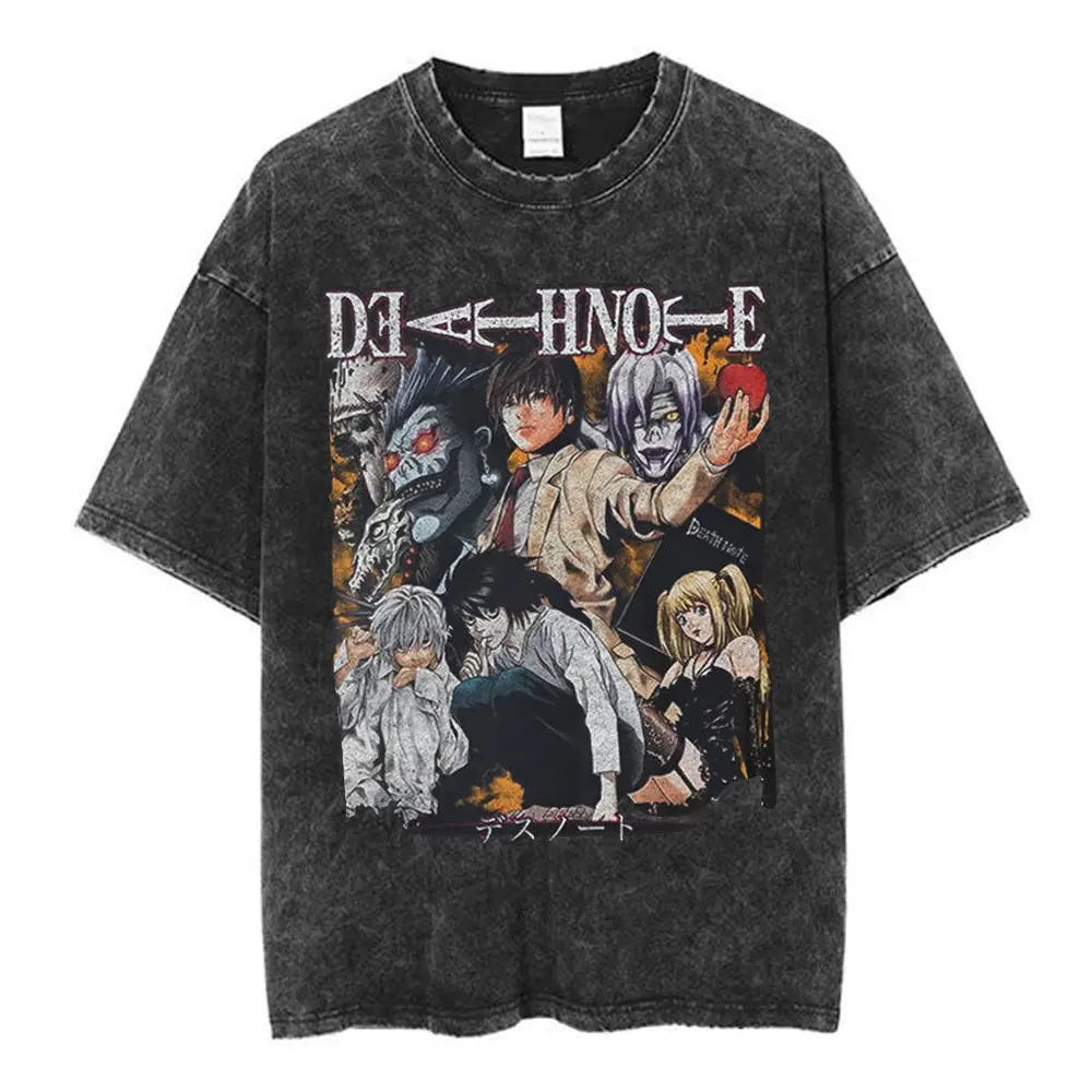 Фото Аниме Death Note Shinigami Ryuk Washed футболка Manga Light Yagami L футболка для мужчин и женщин хлопковые футболки с короткими рукавами уличная одежда №5