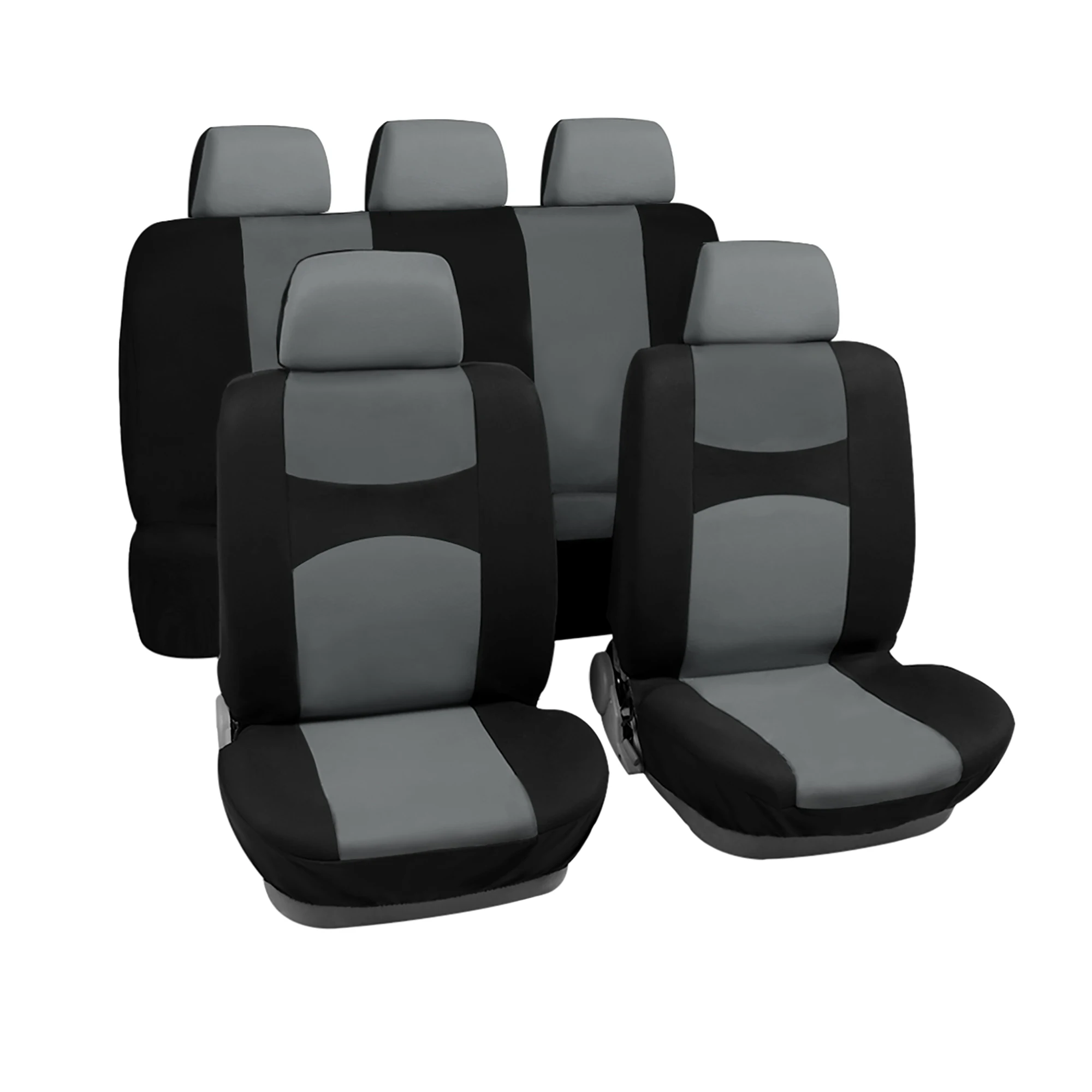 

Universal Fit Full Set Car Seat Cover Kit Flat Cloth Fabric Seat Protector Pad for Most Vehicle Truck SUV Black Gray