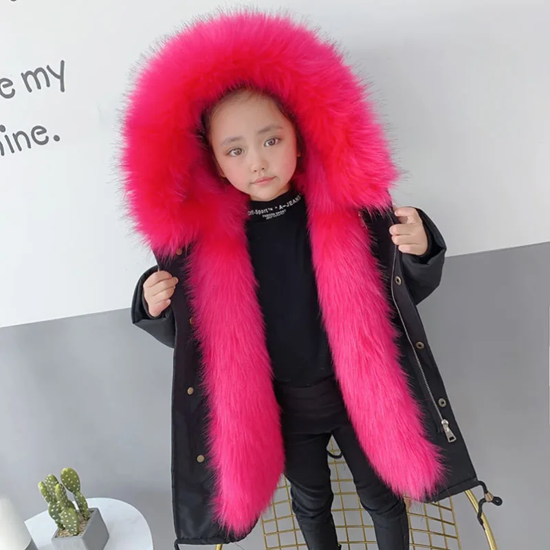 

-20 Degee 4 6 8 10 12 Years Winter Children Girls Fur Hooded Coats Jackets Kids Long Parkas Teenage Girls Warm Outfits Clothes