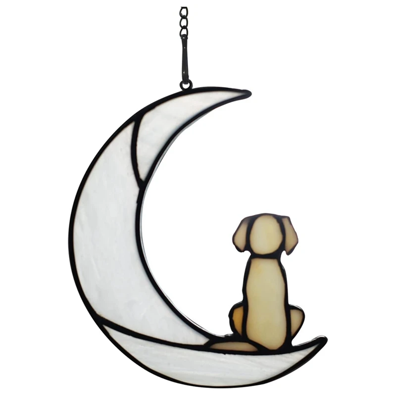 

Loss Of Dog Sympathy Gift, Stained Glass Dog On Moon For Suncatcher Gifts, Yellow Dog Memorial Gifts For Pet Loss Gifts Durable