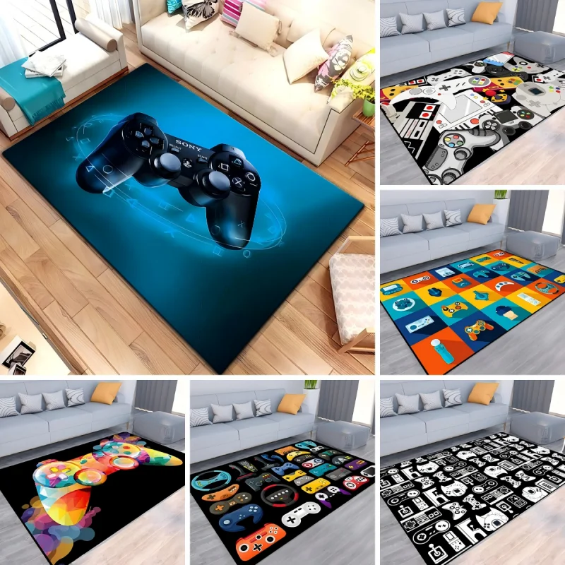 Game Video Gaming Pattern Carpet Bedroom Living Room Floor Mat 100% Polyester Gamer Controller Kids Teens Boys Playroom Felt Rug