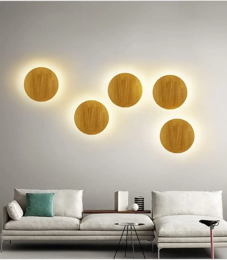 

Pack Round Warm White LED Sconce Lighting Lamps Indoor Wooden Lights Fixture Night Lamp for Living Room Bedroom Hallway Kitche